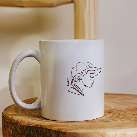 Mug avec dessin en line art d'une fille émotive, accessoire mode, style moderne