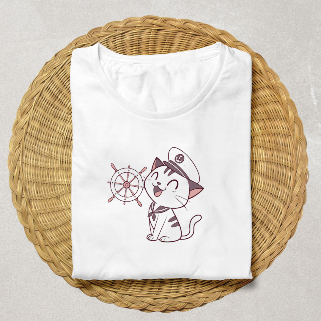 T-shirt en style vectoriel avec icône de chat marin heureux naissant un thème nautique