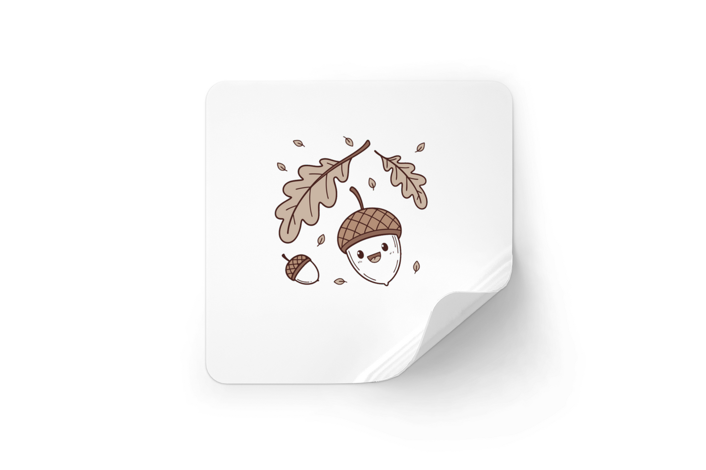 Sticker avec un gland joyeux dans un style doodle automnal, parfait pour la déco