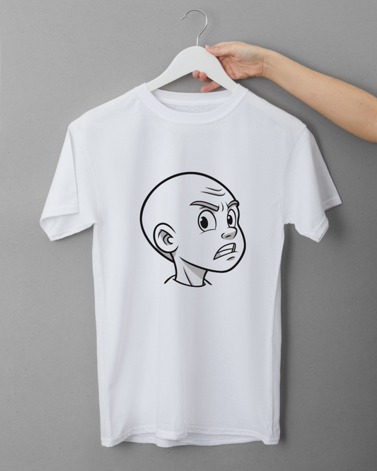 T-shirt stylisé avec icône élégante affichant un garçon à l’expression émotive