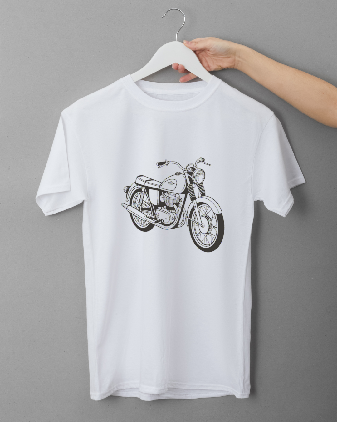 Illustration Triumph Bonneville sur t-shirt, rétro et unique.