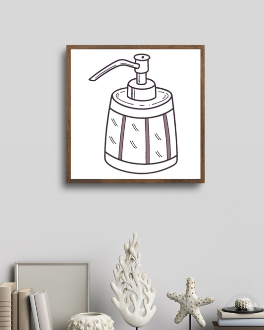 Cadre décoratif avec un distributeur de savon vintage épuré pour salle de bain