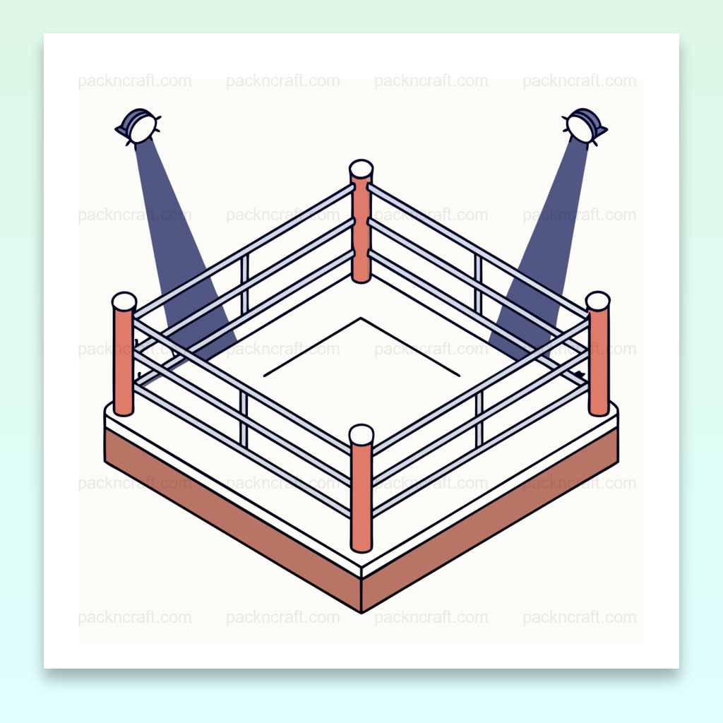 Illustration numérique d'un ring de boxe isométrique en style vectoriel, idéal pour déco sportive et créative.
