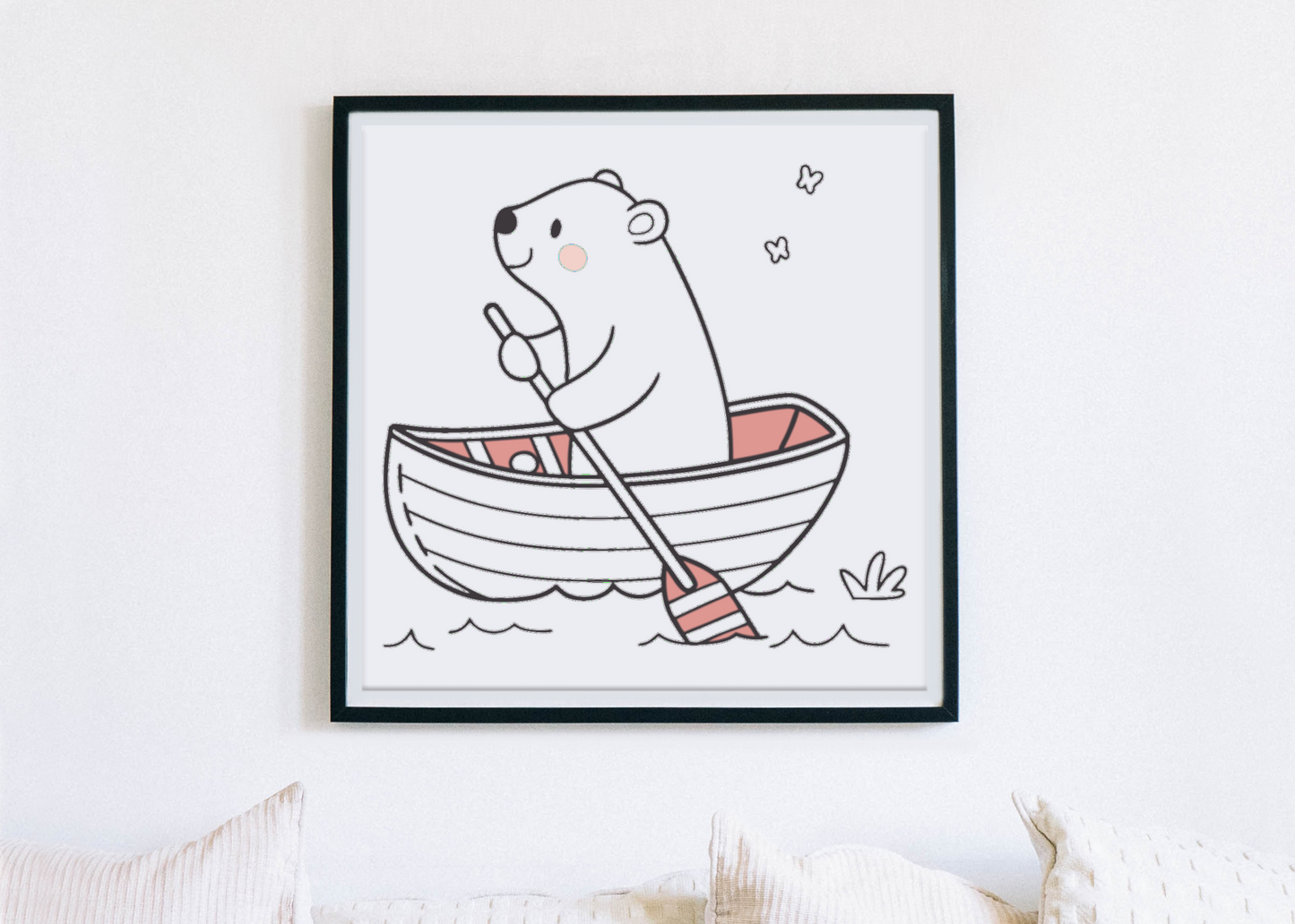 Cadre décoratif avec ours joyeux sur mer dans un style vintage aventureux