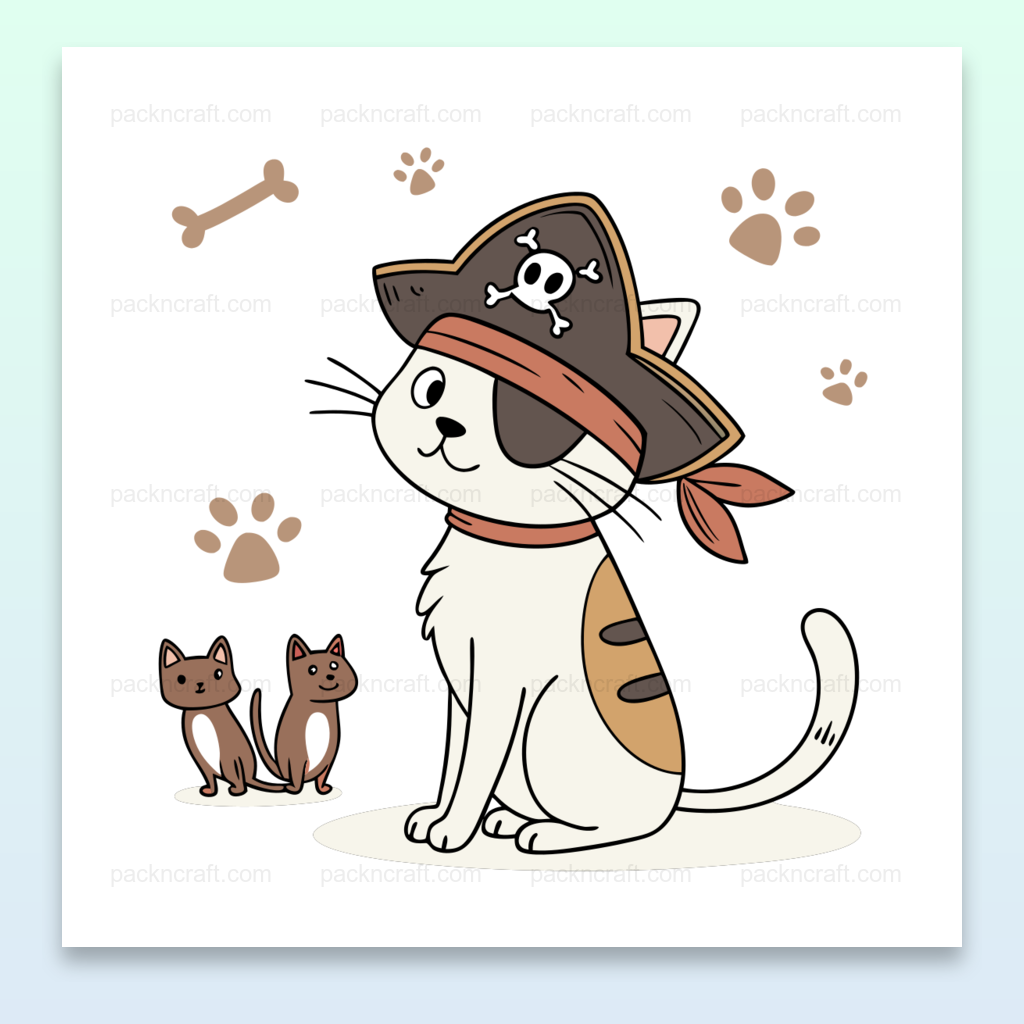 Illustration kawaii d'un chat pirate, idéale pour projets DIY.