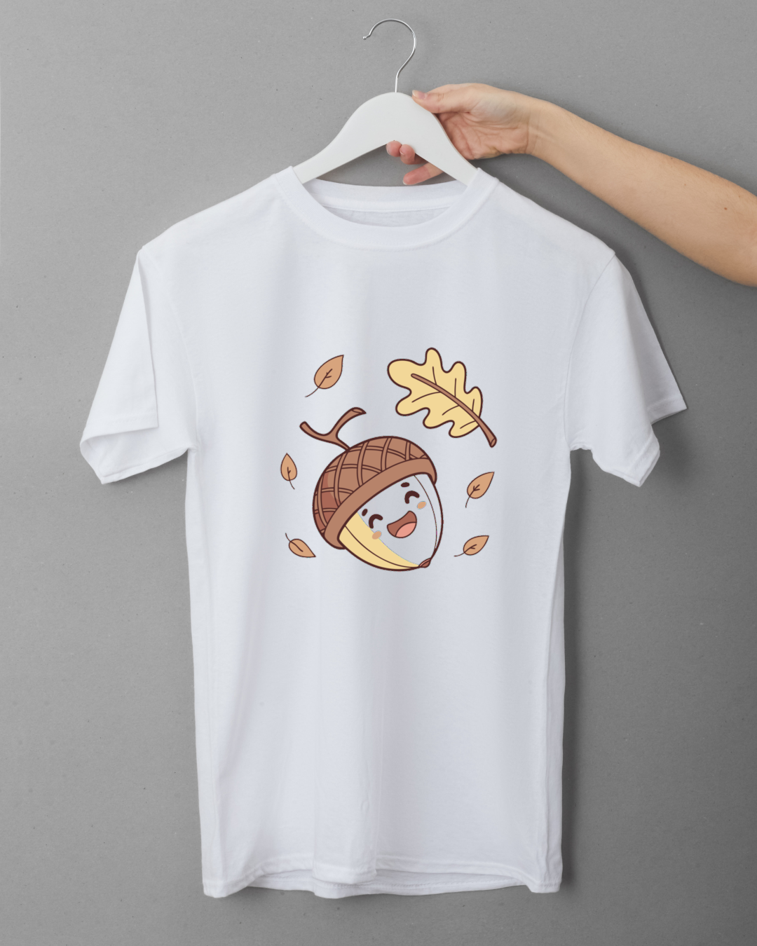 T-shirt automne avec motif gland rieur pastel dans un style cosy et amusant