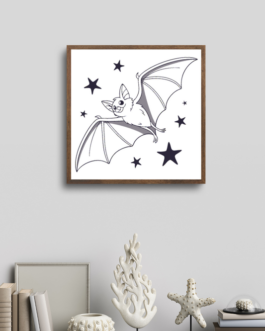 Cadre élégant montrant une chauve-souris joyeuse en vol sur fond de nuit étoilée