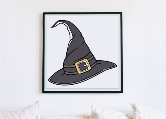 Cadre orné d'un chapeau de sorcière mystique en style SVG pour Halloween