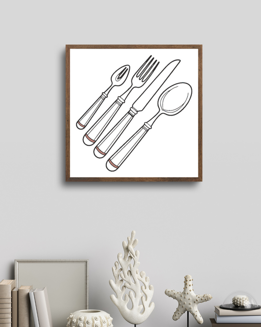 Cadre élégant avec icône minimaliste de couverts pour cuisine moderne