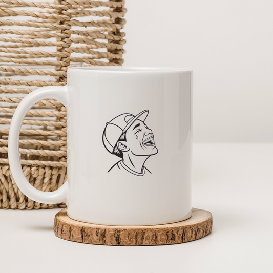 Mug avec motif d'un garçon éclatant de rire une touche moderne et joyeuse