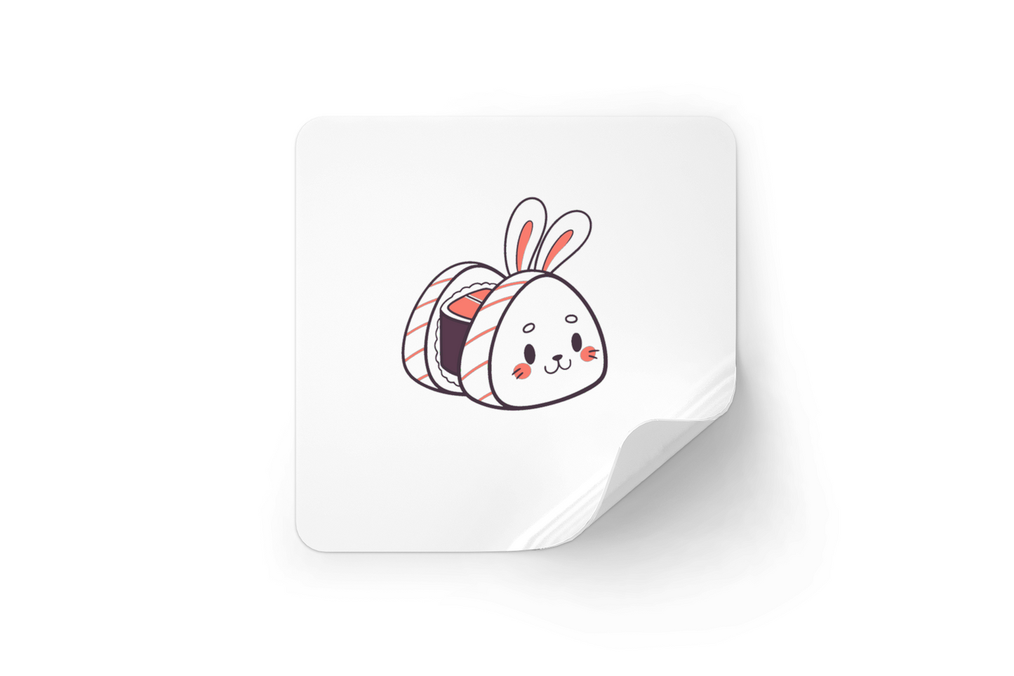 Sticker décoratif kawaii avec lapin sushi heureux et gourmand