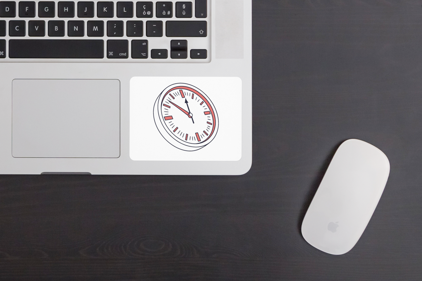 Sticker avec horloge penchée style doodle sur fond blanc
