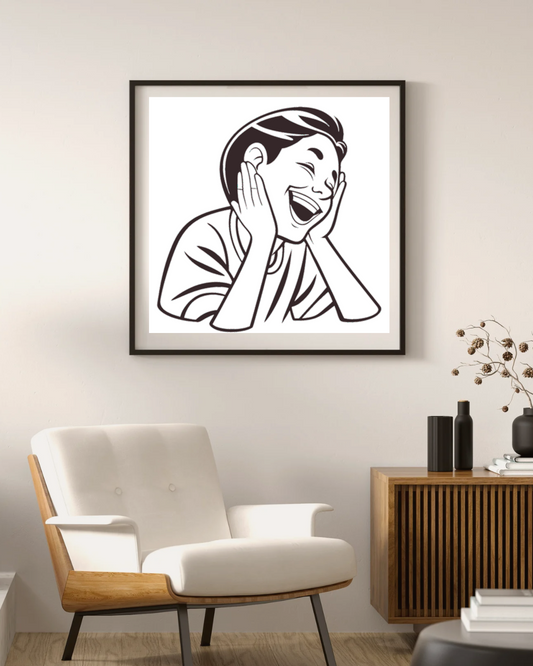 Cadre montrant un motif amusant de sourire éclatant en tons monochromes