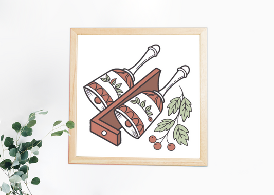 Cadre décoratif avec clochettes vintage évoquant une ambiance paisible et naturelle