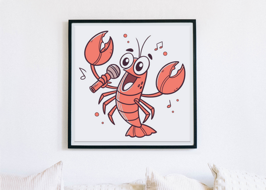 Cadre avec une écrevisse chantante au style vectoriel amusant vibrant et coloré