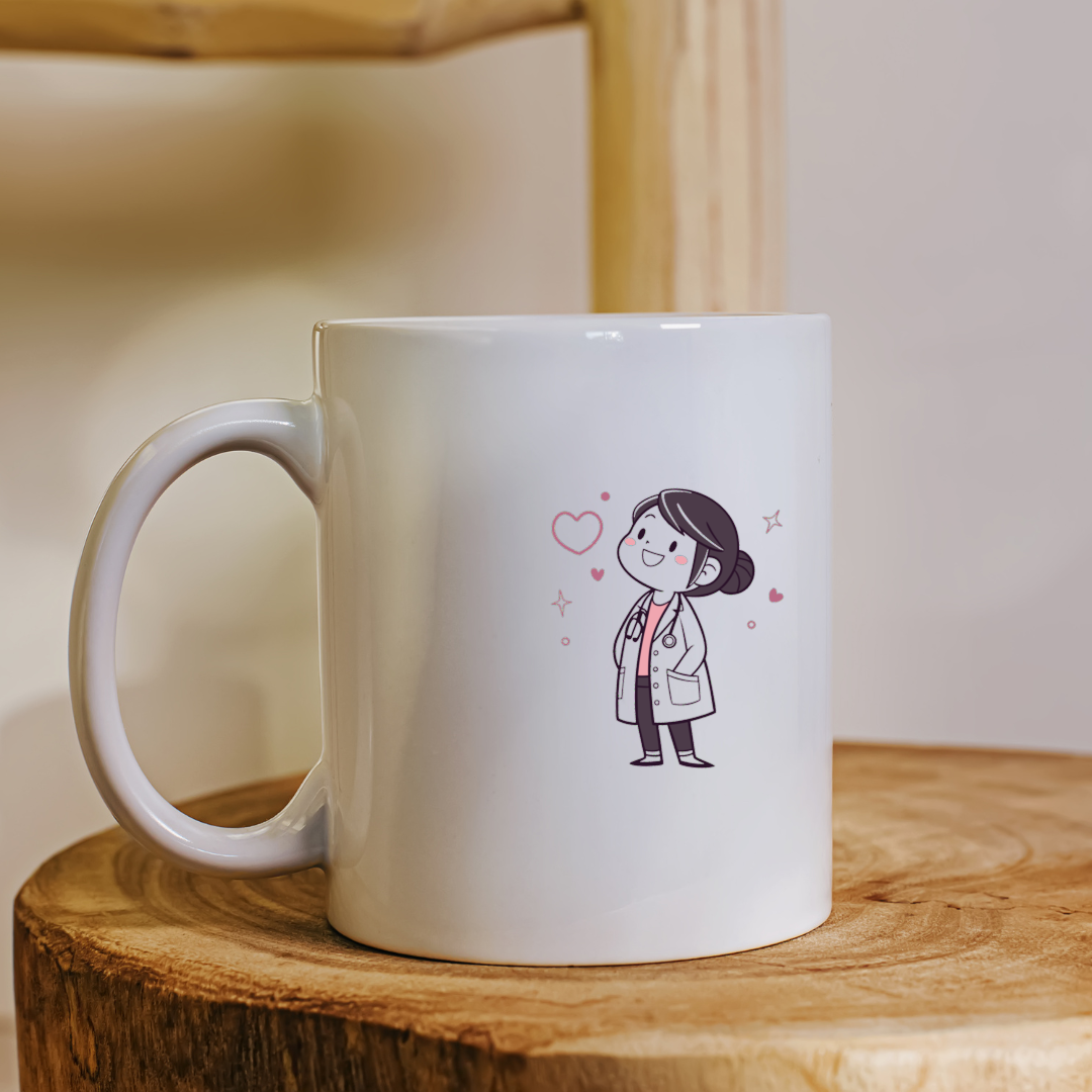 Mug avec icône docteur joyeux en style pastel vectoriel ambiance enfantine