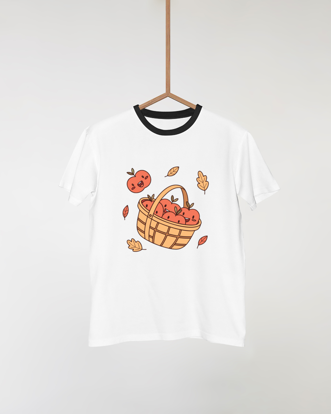 T-shirt avec pommes kawaii souriantes pour thème automnal