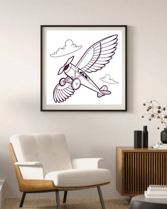 Cadre décoratif avec un avion en doodle, esprit d'aventure et dynamique aérienne