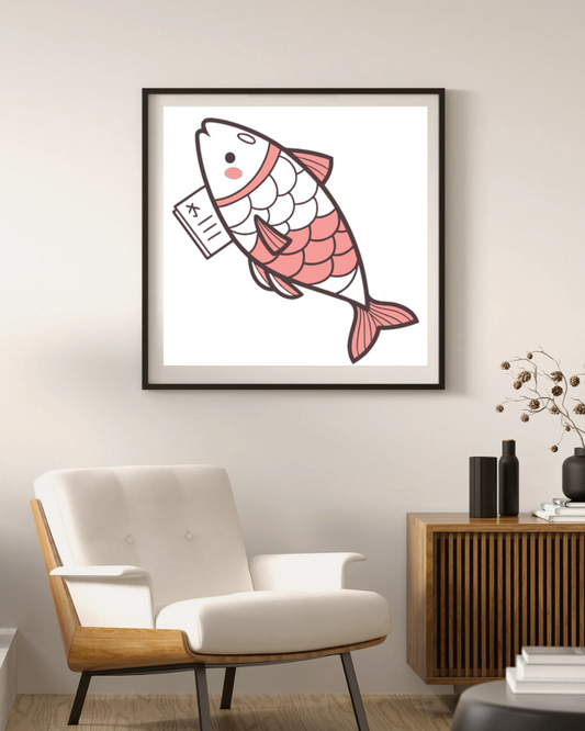 Cadre décoratif marin avec poisson en style vectoriel pour une touche joyeuse