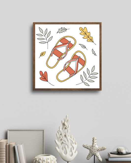 Cadre décoratif automnal avec tongs élégantes flottantes