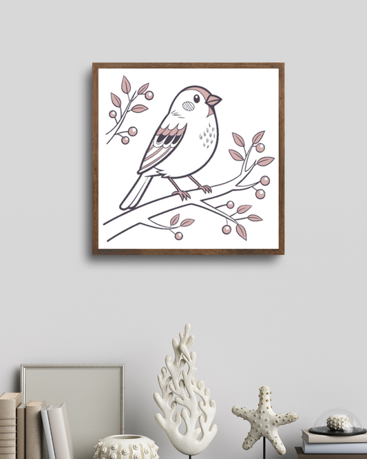 Cadre élégant avec moineau en style pastel sur fond naturel délicat