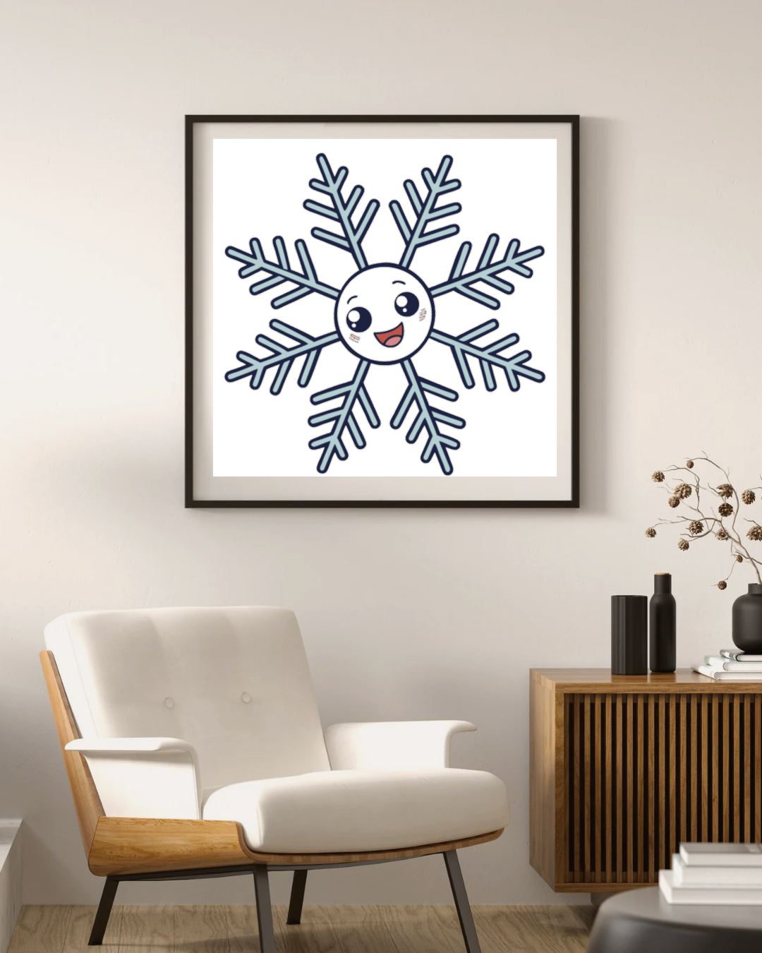 Cadre décoratif avec flocon joyeux esquissé pour une touche hivernale magique