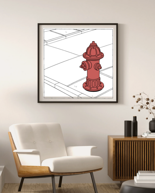 Illustration de borne d'incendie rétro sur trottoir, style urbain, Borne d'incendie rouge sur mug, art urbain pour café, Borne d'incendie rouge dessinée, fichier numérique, Borne d'incendie sur t-shirt, design rétro urbain, Sticker borne d'incendie rouge, déco vintage