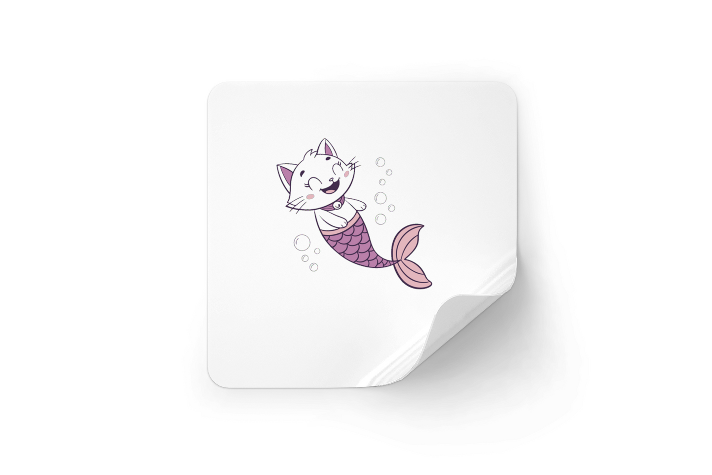 Sticker avec un chat sirène kawaii dans son monde marin coloré et joyeux