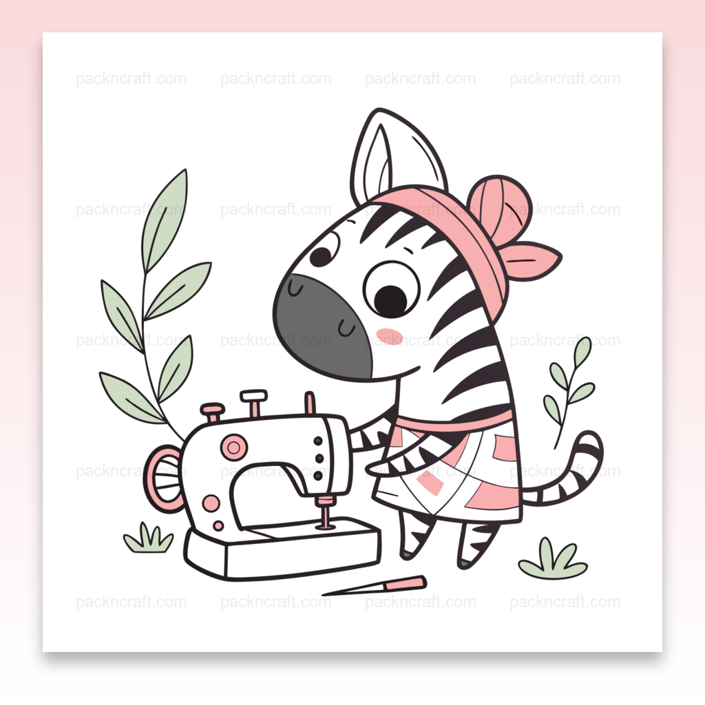 Illustration d'un zèbre joyeux en couture pour projets créatifs et DIY