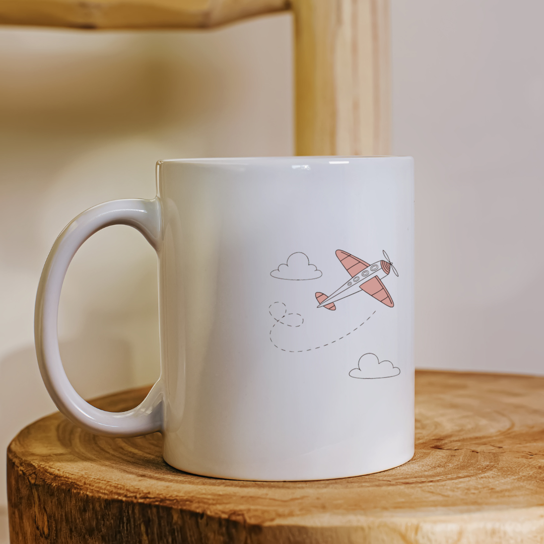 Mug élégant avec motif d'avion rétro en vol pastel pour une aventure aérienne
