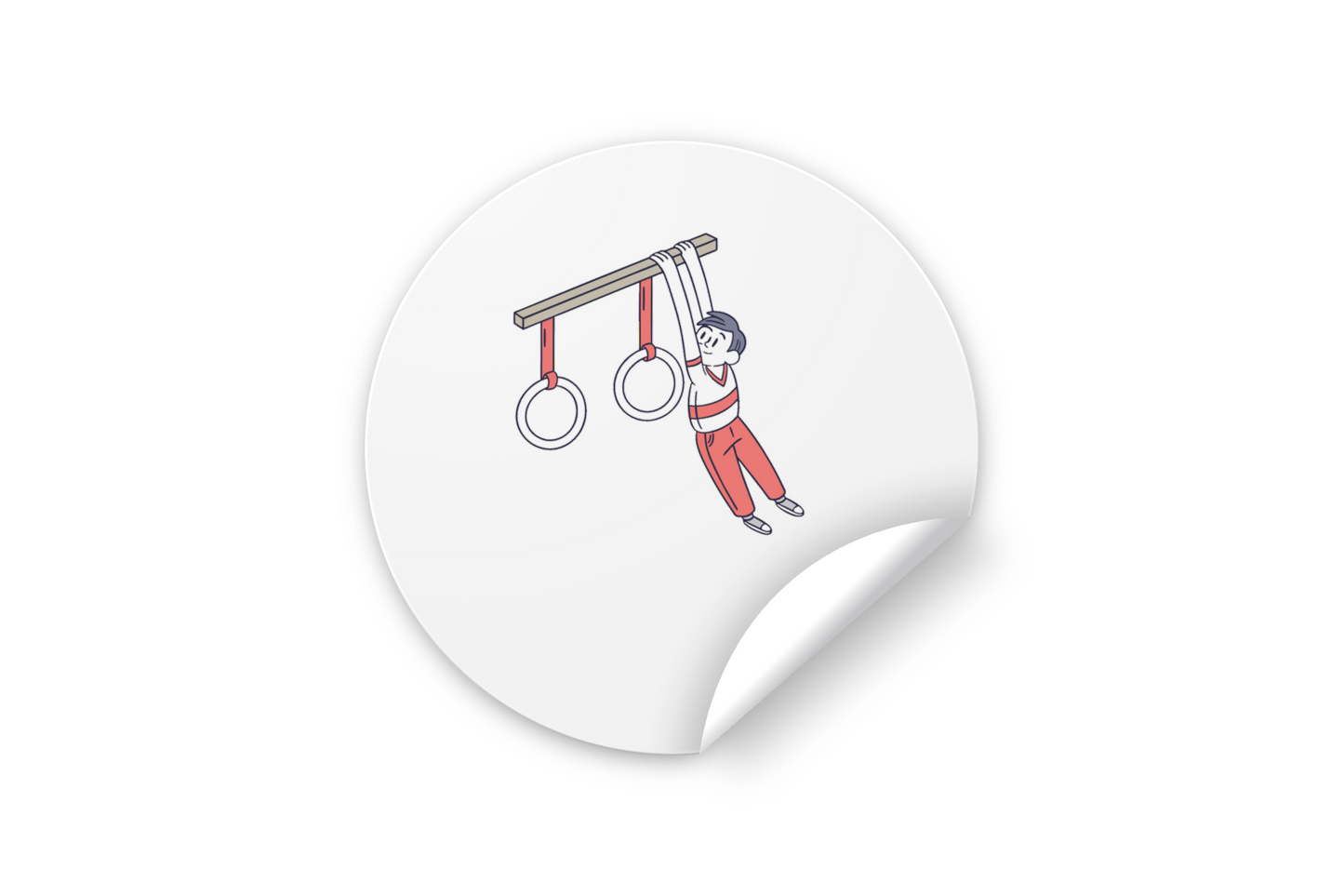 Stickers sur fond blanc montrant un garçon aux anneaux en style vectoriel amusant