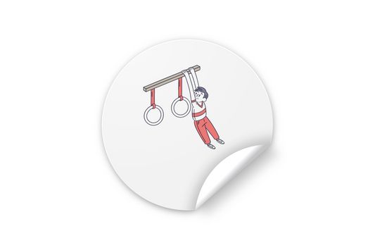 Stickers sur fond blanc montrant un garçon aux anneaux en style vectoriel amusant