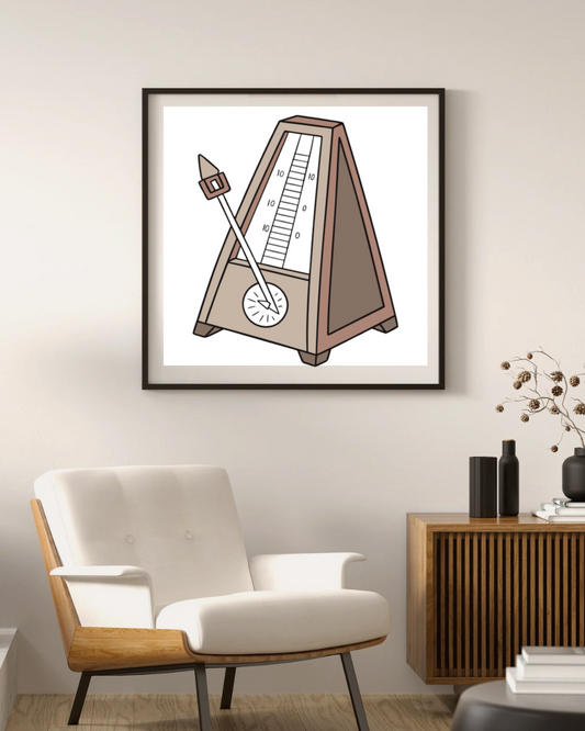 Cadre art numérique représentant un métronome du style cartoon en plein mouvement