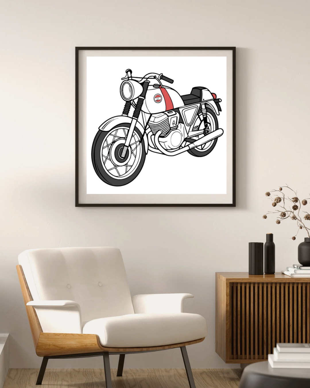 Cadre d'illustration moto, pour les passionnés de design rétro.