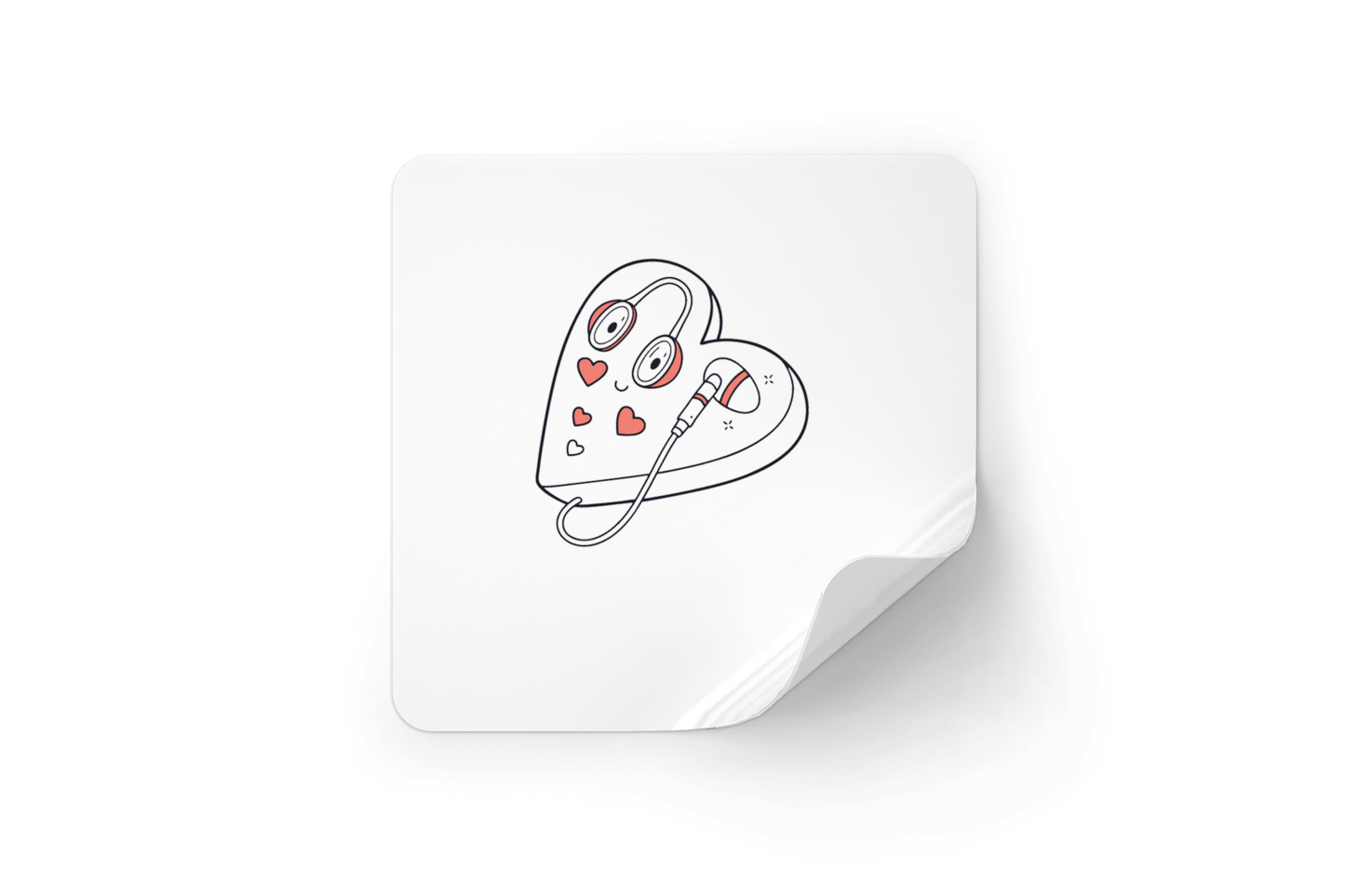 Sticker décoratif avec cœur audacieux et écouteurs style vectoriel ambiance musicale