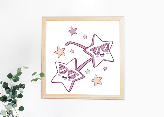 Étoiles kawaii dans un cadre amusant, parfait pour anniv.
