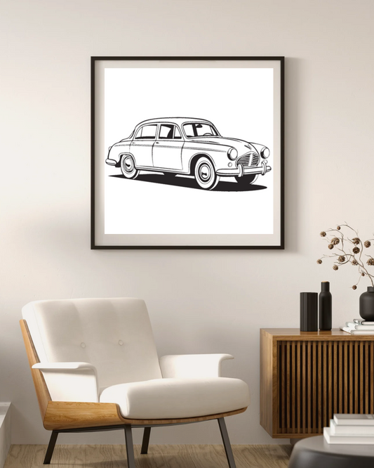 Voiture classique en cadre, parfaite pour décoration intérieure