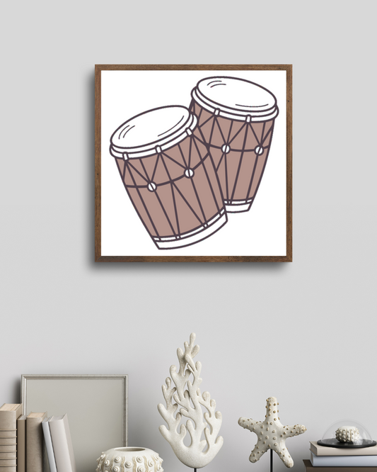 Cadre avec icône décorative style doodle représentant des tambours rythmiques