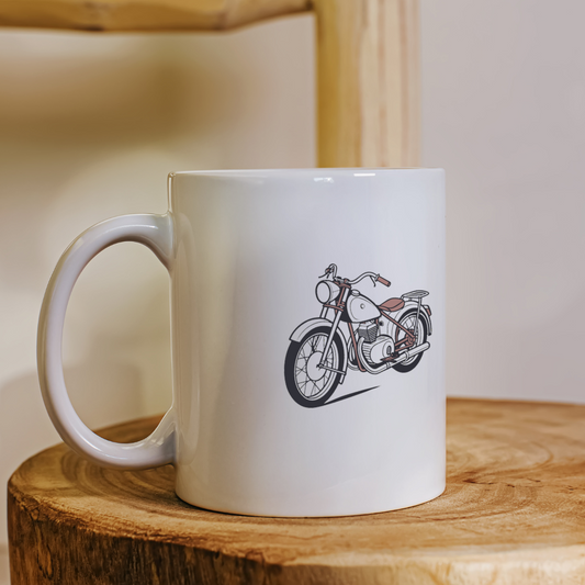 Moto vintage en action sur mug, style rétro unique
