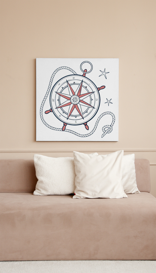 Cadre vintage représentant une rose des vents dans un style aventure rétro élégant