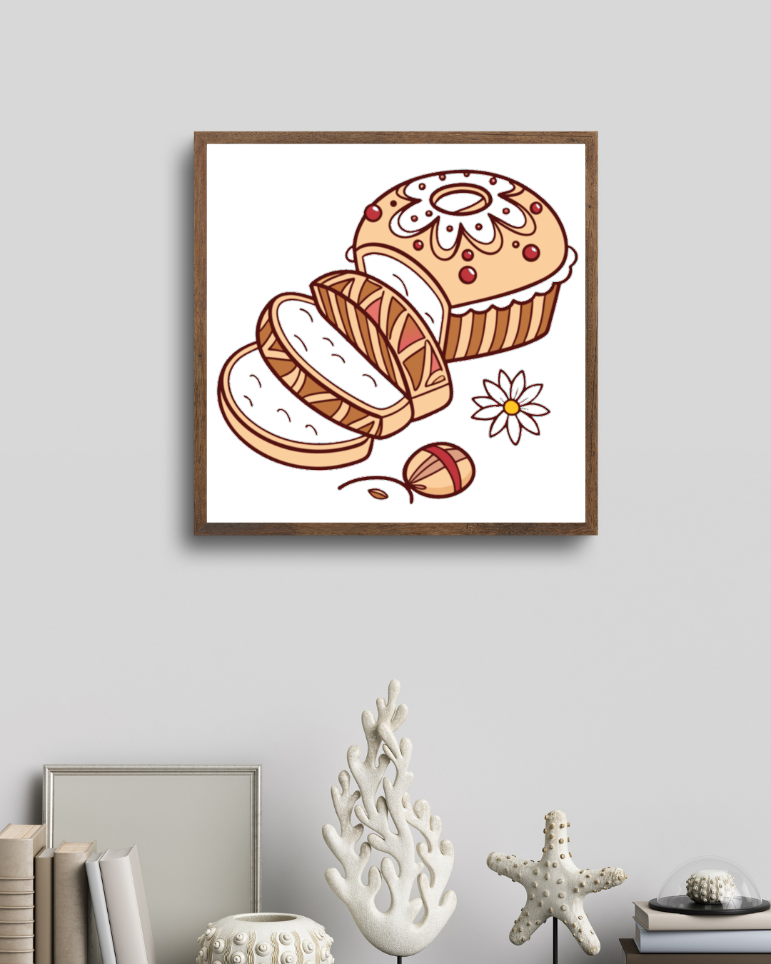 Cadre avec icône numérique et gâteau pastel, parfait pour les amateurs de desserts