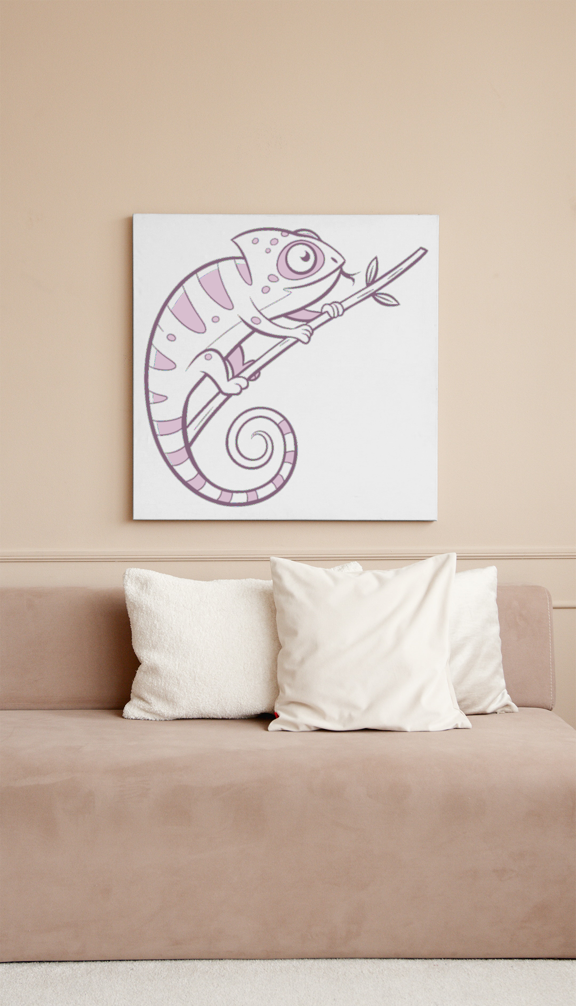 Cadre décoratif avec caméléon stylisé dans un thème jungle vibrant