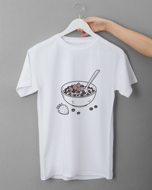 T-shirt avec motif fruité minimaliste évoquant un petit déjeuner gourmand