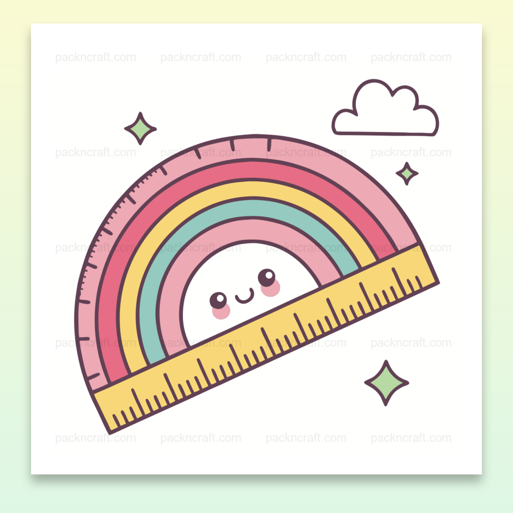 Illustration d'un arc-en-ciel rieur avec une règle stylisée en fichier numérique SVG