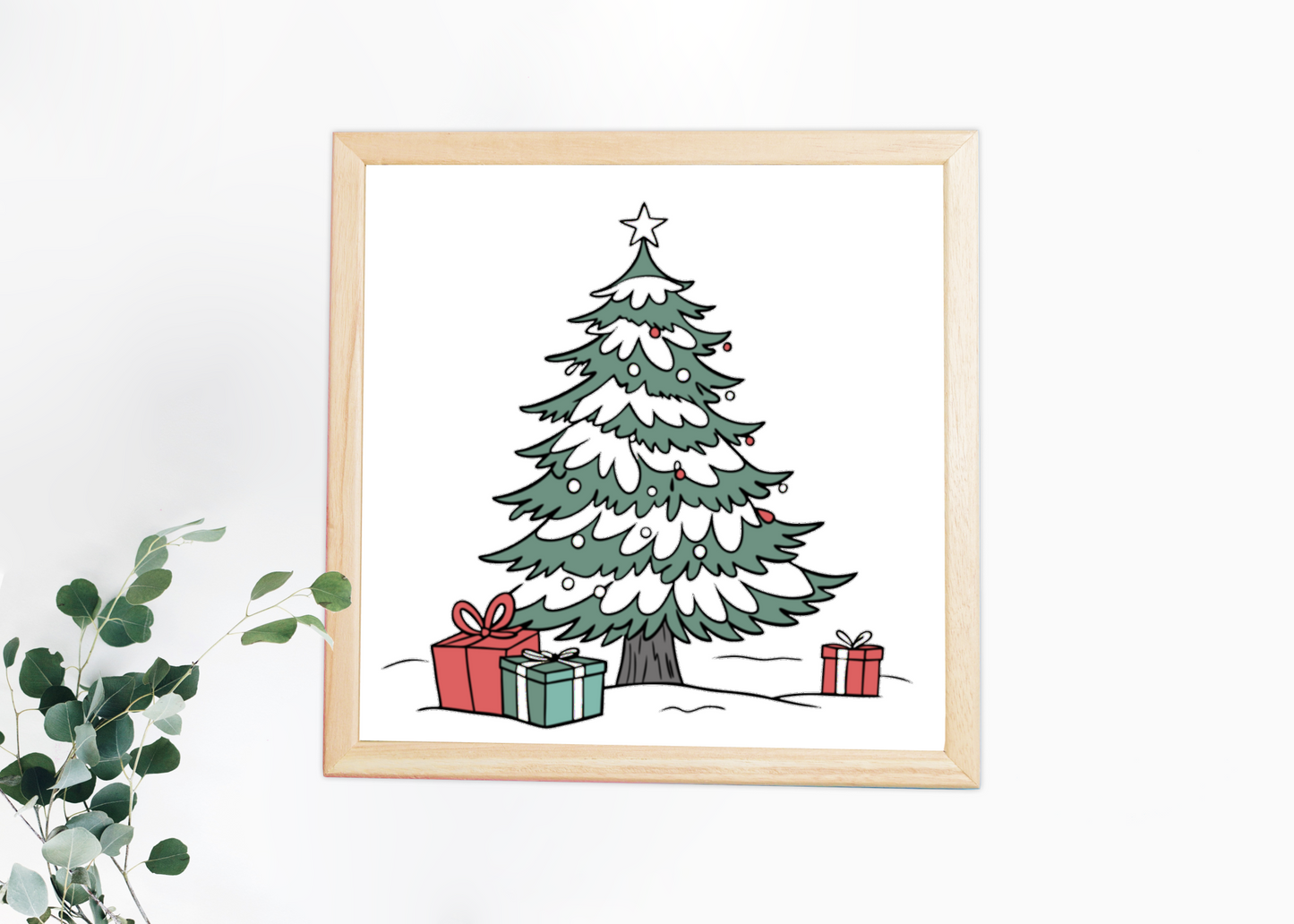 Cadre décoré d'un sapin enchanteur et cadeaux pour un esprit festif de Noël