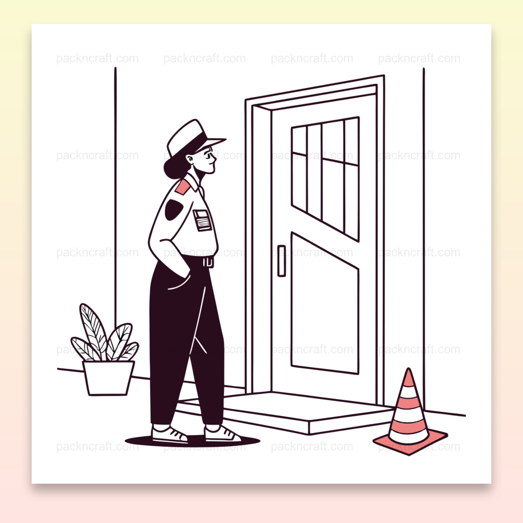 Agent de Sécurité au Poste | SVG Linéaire | Thème Urbain