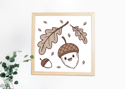 Cadre avec un motif floral joyeux illustrant un gland automnal