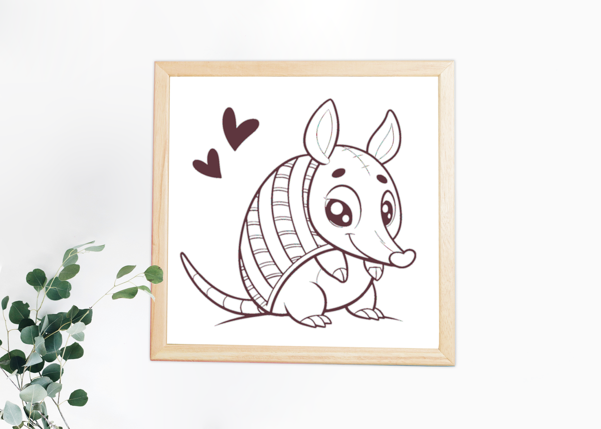 Cadre arborant un dessin vectoriel de tatou amoureux dans une esthétique animale