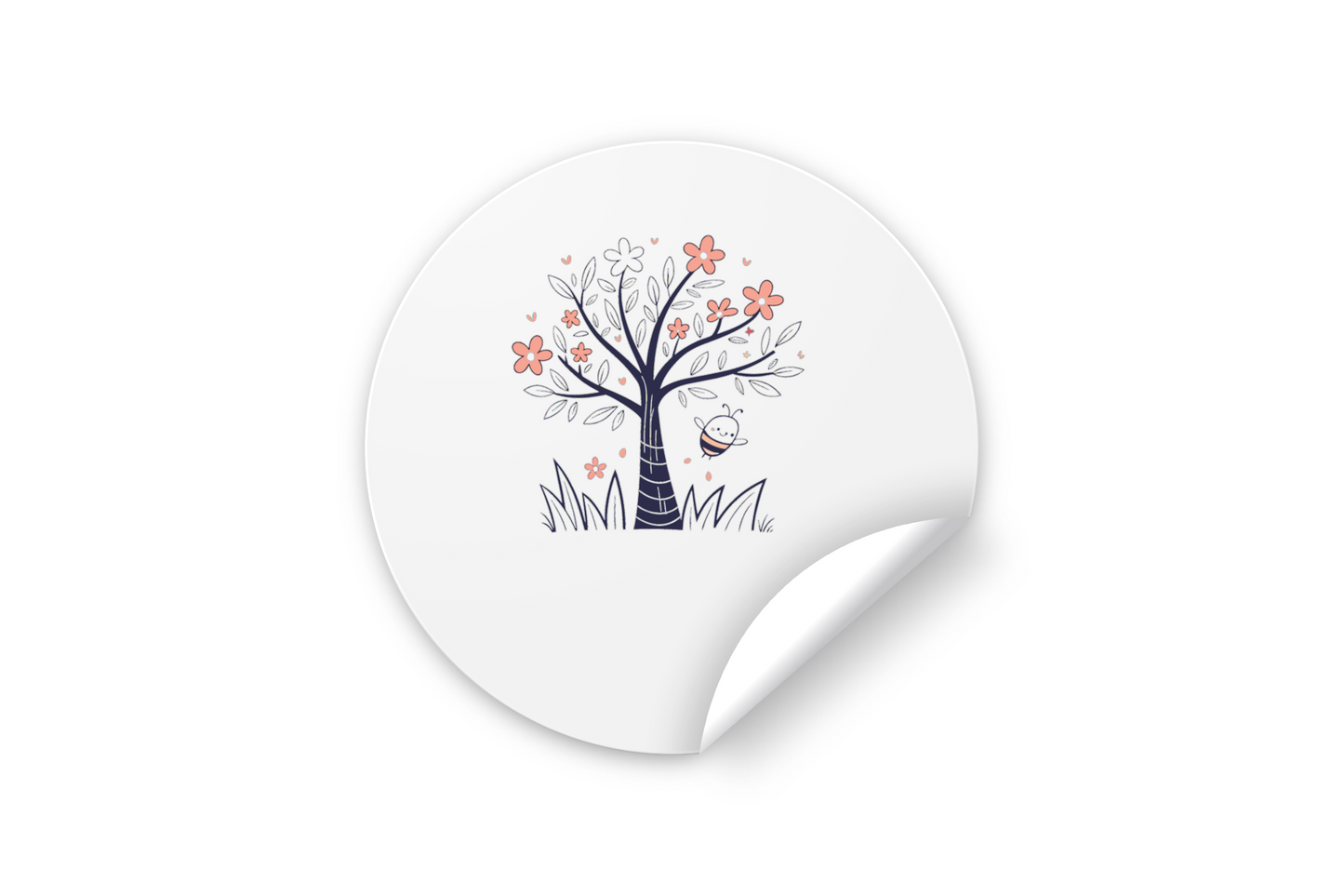 Sticker décoratif arborant une abeille joyeuse et un arbre fleuri pour le printemps