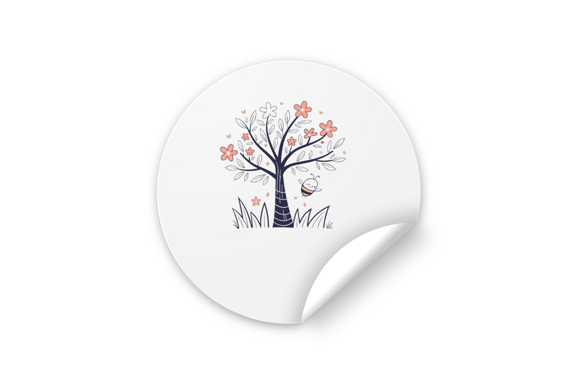 Sticker décoratif arborant une abeille joyeuse et un arbre fleuri pour le printemps